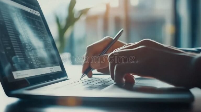 henkilo kirjoittaa tietokoneella avoin hakemus