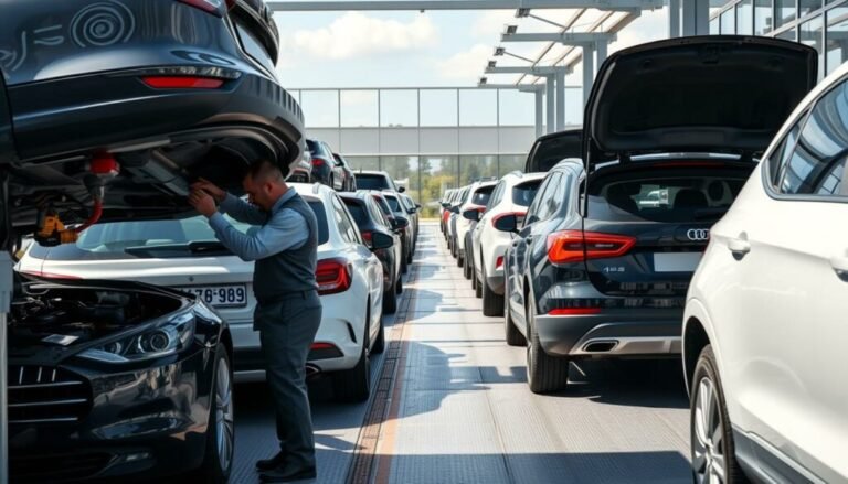 katsastusasema autojen rivin kanssa