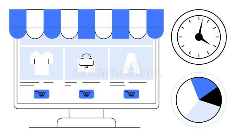 kelloja naytolla digitaalisen kaupankaynnin taustalla