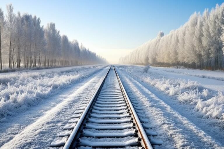 kuvasuora junarata lumisessa maisemassa