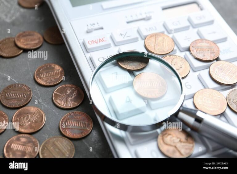 lahikuva kolikoista ja laskin poydalla