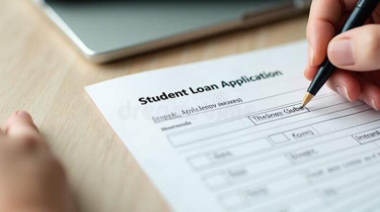 opiskelija tayttaa lainahakemusta poydan aaressa
