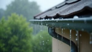 sateinen talon katto vesipisaroineen